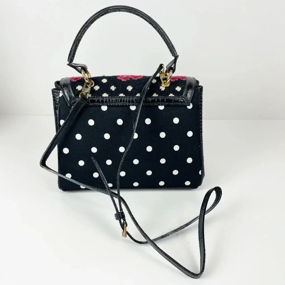 Clever Carriage Company Satchel Rose Embroidered Purse Polka Dot Dust Bag Black